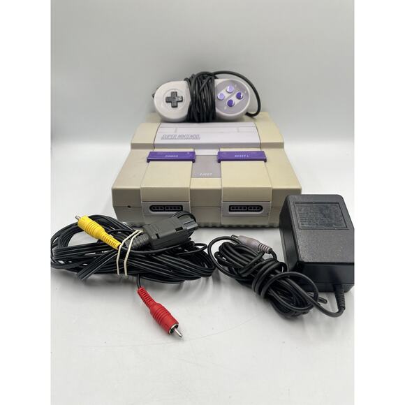 Super Nintendo SNES Console w/ 1 OEM Controller + All OEM Cords - TESTED